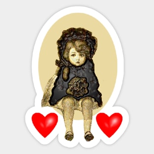 Mourning doll with sad hearts Sticker